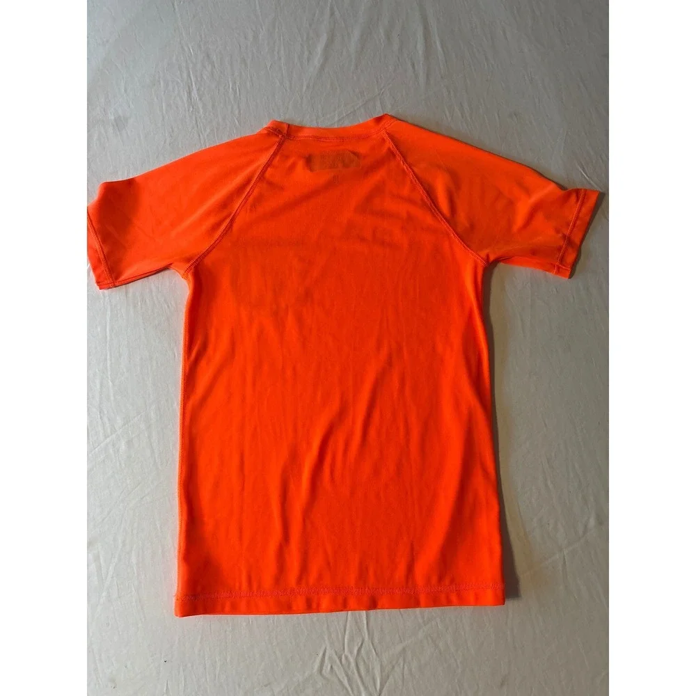Crewcuts Rash Guard Boys 10 Neon Orange Short Sleeve UPF 50+ Pocket